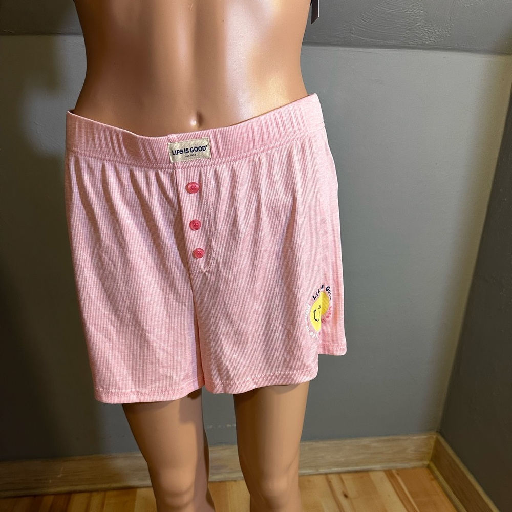 Life is Good Pink Pajama Sleep Shorts Button Front Medium NWOT